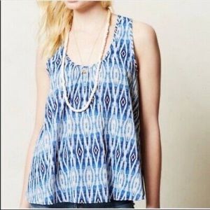 Anthropologie Meadow Rue Merlon Blue Ikat Tulip Tank L boho summer wear